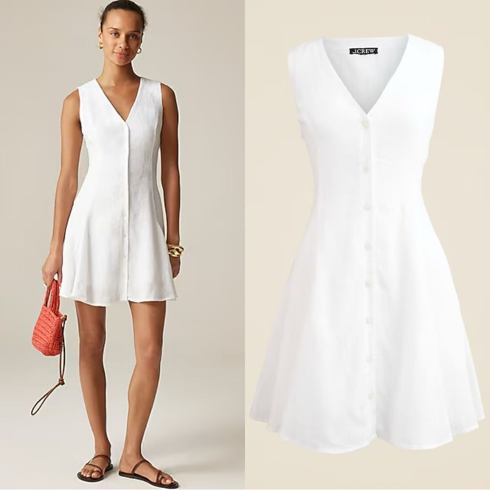 NWT J CREW Petite mini dress in linen in white